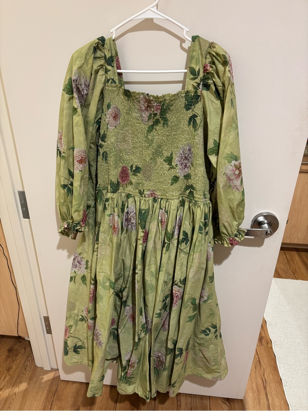 Jessakae Wren Green Floral Smocked Midi Dress